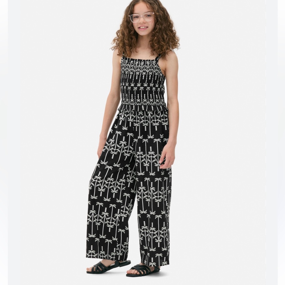 Primark Black & White Smocked Wide-Leg Jumpsuit Girl’s Kids 11/12 Tropical Palm